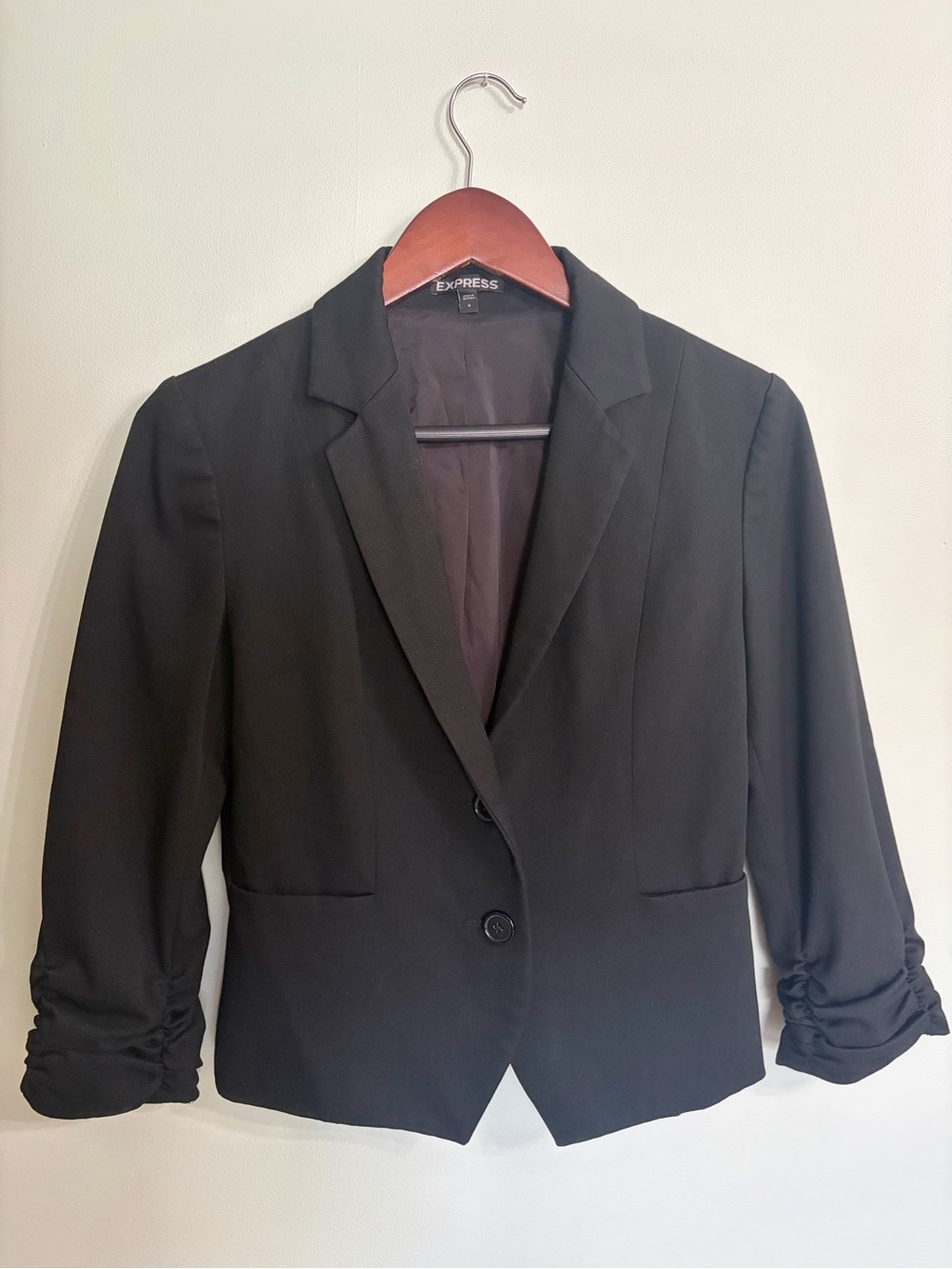Express Black Women's Ruched-Sleeve Blazer